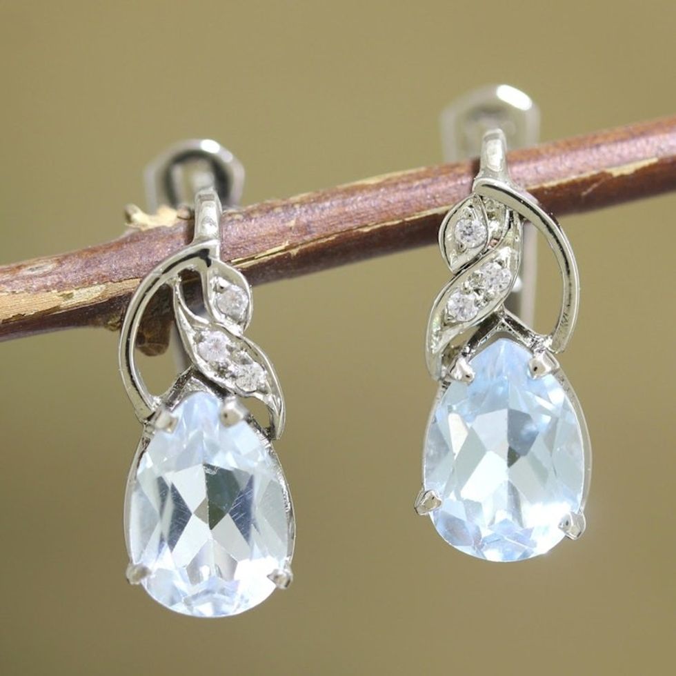 Rhodium-Plated Cubic Zirconia Drop Earrings 'Ice Drops'