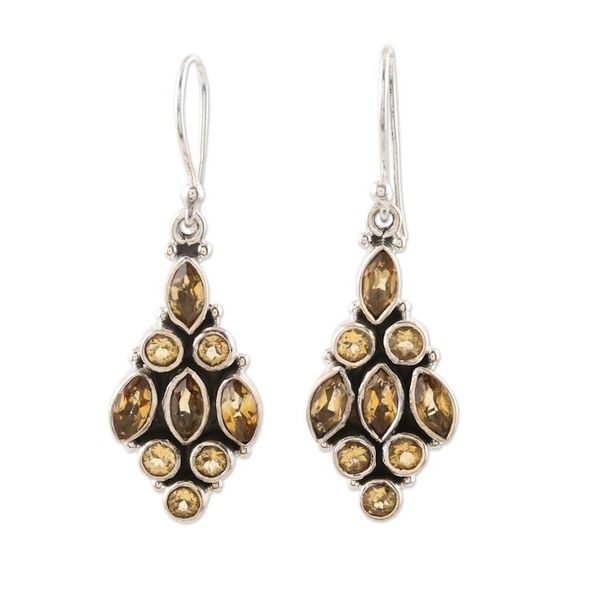 Alternate image for Handmade Sterling Silver and Citrine Dangle Earrings Golden Tower