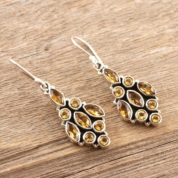 Alternate image for Handmade Sterling Silver and Citrine Dangle Earrings Golden Tower