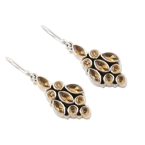 Alternate image for Handmade Sterling Silver and Citrine Dangle Earrings Golden Tower