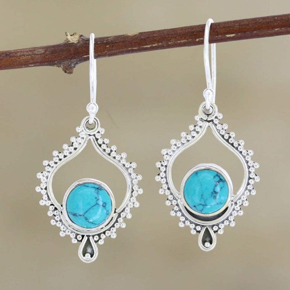 Hand Crafted Sterling Silver Dangle Earrings 'Blissful Night in Turquoise'
