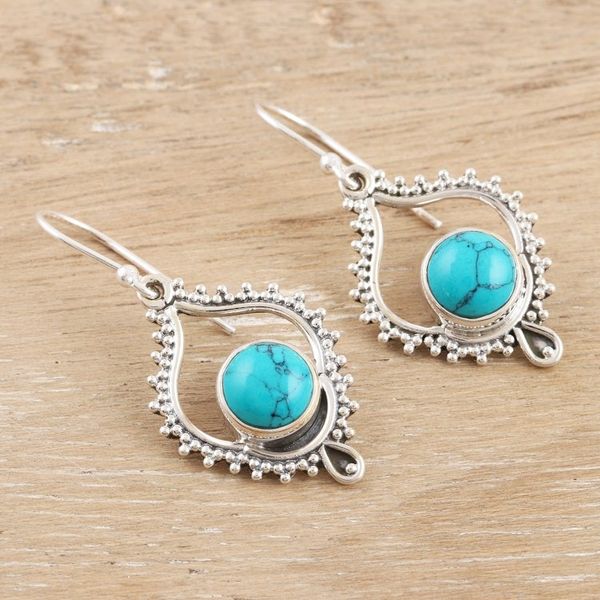 Alternate image for Hand Crafted Sterling Silver Dangle Earrings Blissful Night in Turquoise