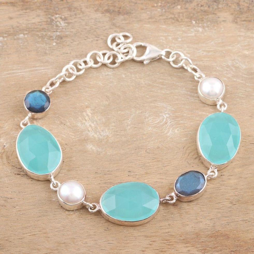 Sterling Silver Bracelet with Colorful Blue Gemstones 'Tarsar Lake'