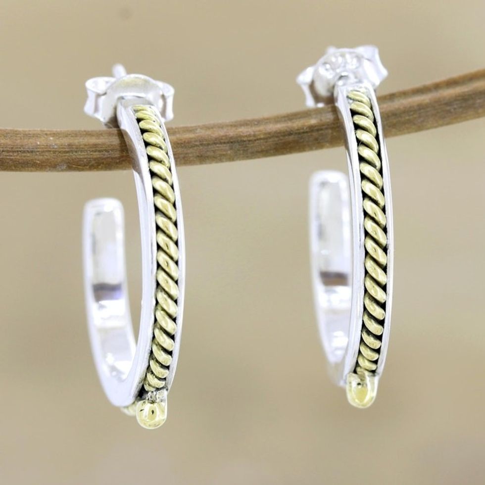 Sterling Silver and Brass Half-Hoop Earrings 'Midday Break'