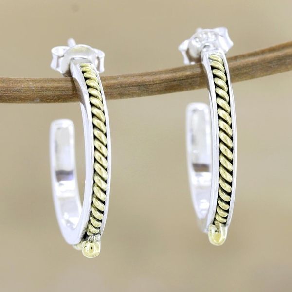 Alternate image for Sterling Silver and Brass Half-Hoop Earrings Midday Break