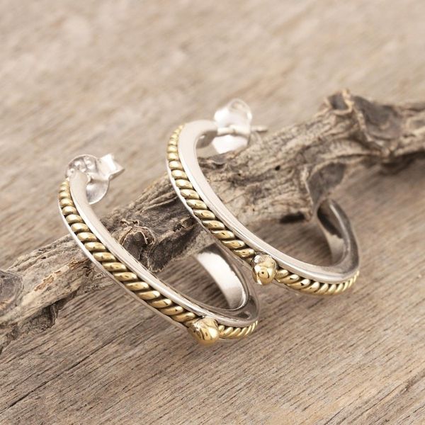 Alternate image for Sterling Silver and Brass Half-Hoop Earrings Midday Break