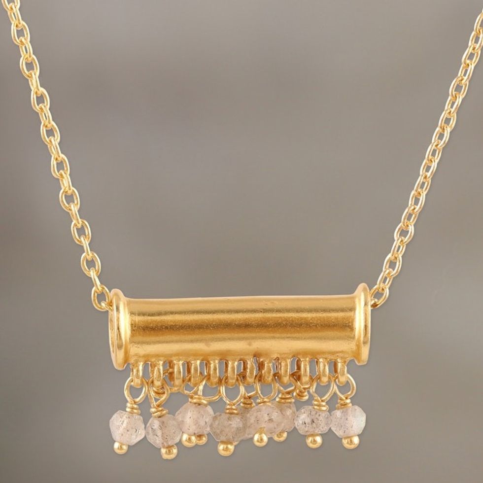 Indian Gold-Plated Labradorite Pendant Necklace 'Fancy Free'