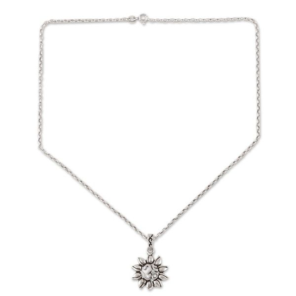 Alternate image for Sterling Silver Lotus and Om Pendant Necklace Lotus Om