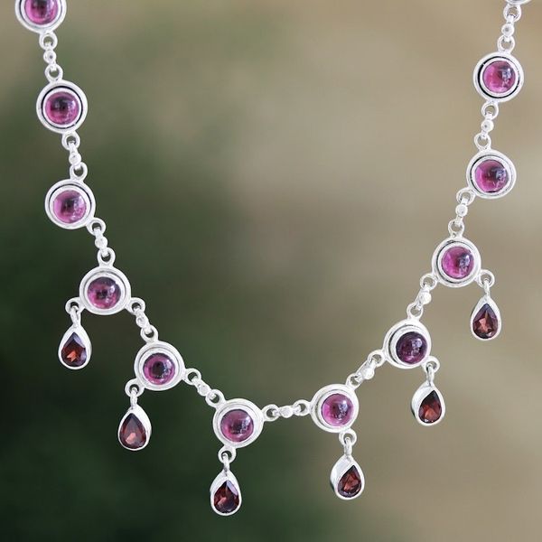 Alternate image for Garnet and Sterling Silver Indian Style Pendant Necklace Cascading Color