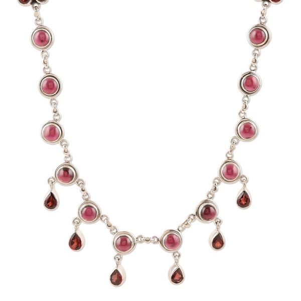 Alternate image for Garnet and Sterling Silver Indian Style Pendant Necklace Cascading Color