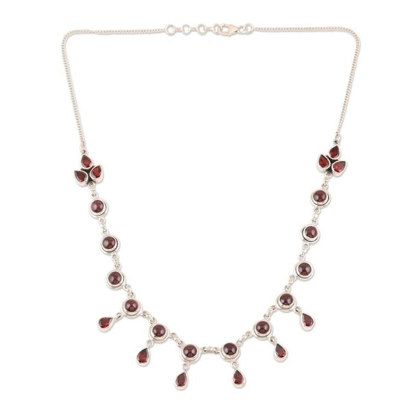 Alternate image for Garnet and Sterling Silver Indian Style Pendant Necklace Cascading Color