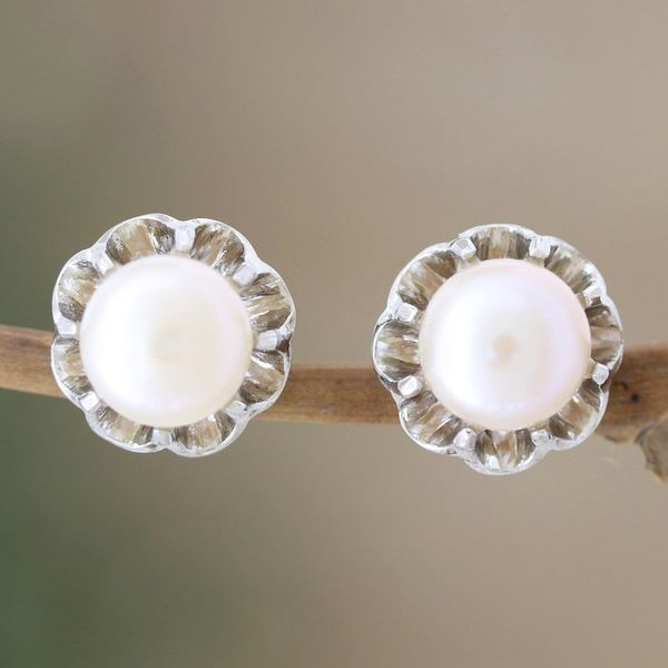 Alternate image for Cultured Pearl and Sterling Silver Button Earrings Slice of Heaven