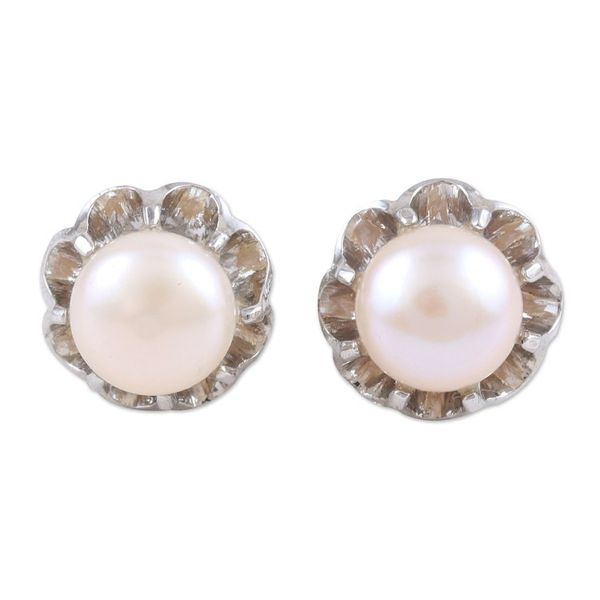 Alternate image for Cultured Pearl and Sterling Silver Button Earrings Slice of Heaven
