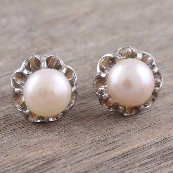 Alternate image for Cultured Pearl and Sterling Silver Button Earrings Slice of Heaven