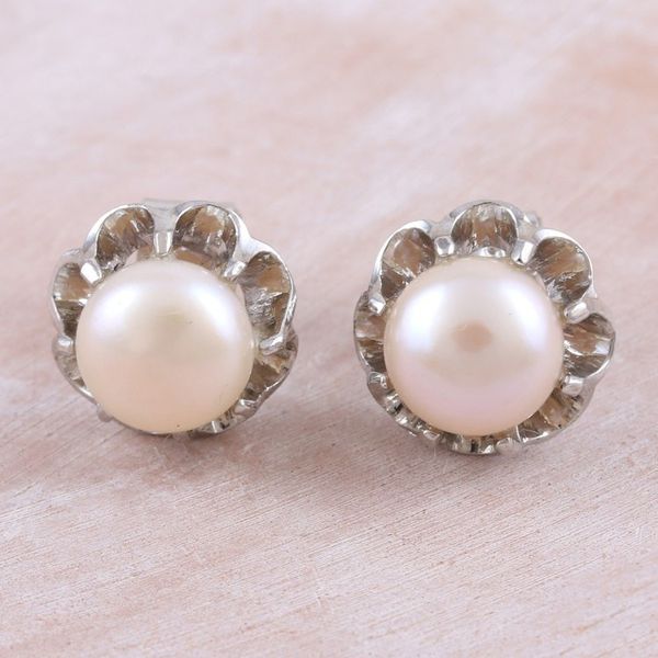 Alternate image for Cultured Pearl and Sterling Silver Button Earrings Slice of Heaven