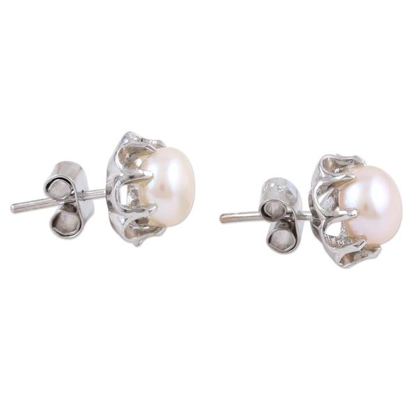 Alternate image for Cultured Pearl and Sterling Silver Button Earrings Slice of Heaven