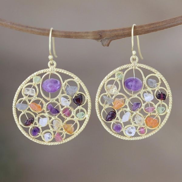 Alternate image for Multi-Gem Earrings in 22k Gold Plated Silver Colorful Galaxy