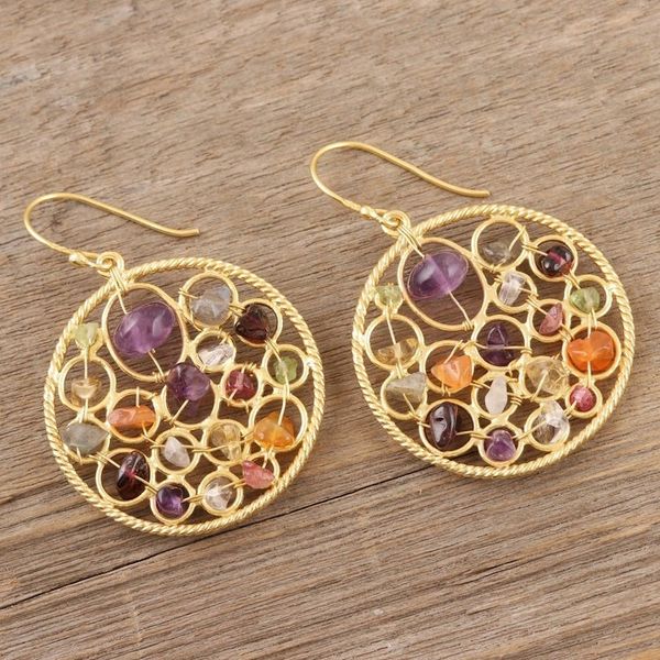 Alternate image for Multi-Gem Earrings in 22k Gold Plated Silver Colorful Galaxy