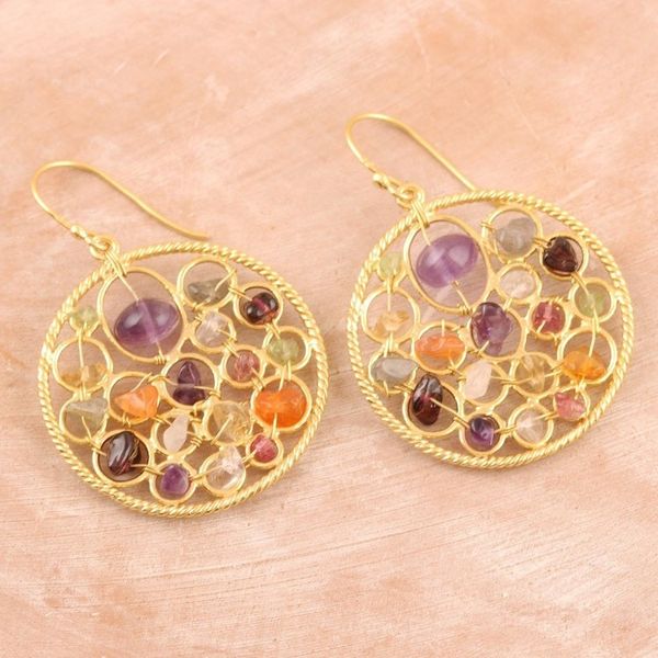 Alternate image for Multi-Gem Earrings in 22k Gold Plated Silver Colorful Galaxy
