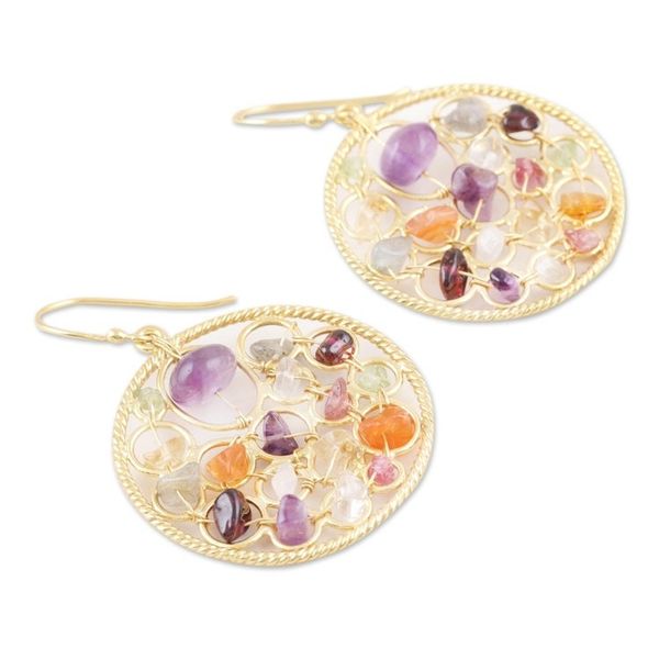 Alternate image for Multi-Gem Earrings in 22k Gold Plated Silver Colorful Galaxy