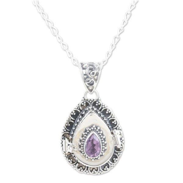 Alternate image for Indian Amethyst and Sterling Silver Locket Necklace Forget Me Not