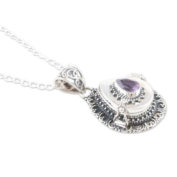 Alternate image for Indian Amethyst and Sterling Silver Locket Necklace Forget Me Not