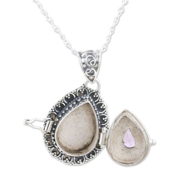 Alternate image for Indian Amethyst and Sterling Silver Locket Necklace Forget Me Not