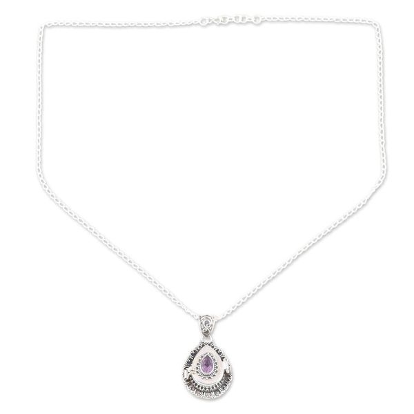 Alternate image for Indian Amethyst and Sterling Silver Locket Necklace Forget Me Not