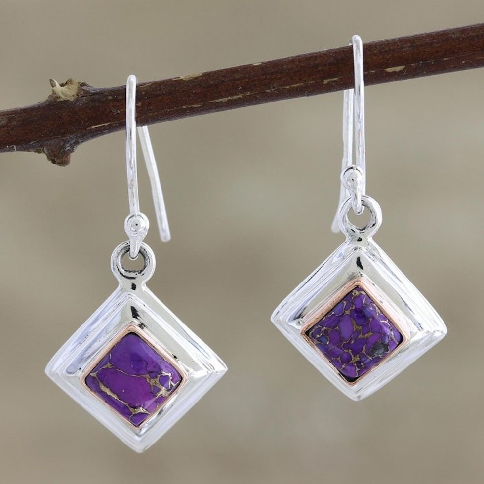 Purple Sterling Silver Dangle Earrings 'Small Star in Purple'