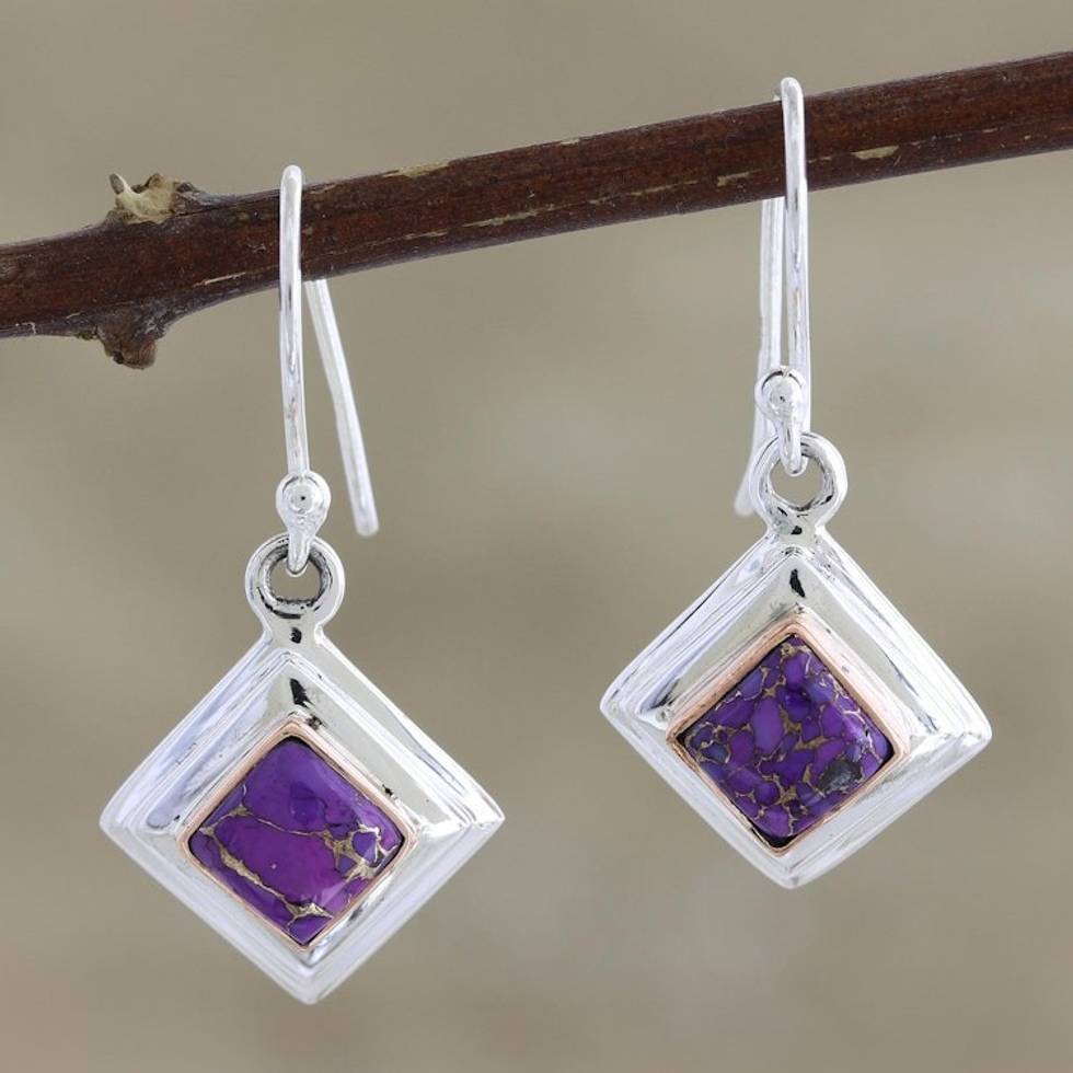 Purple Sterling Silver Dangle Earrings 'Small Star in Purple'