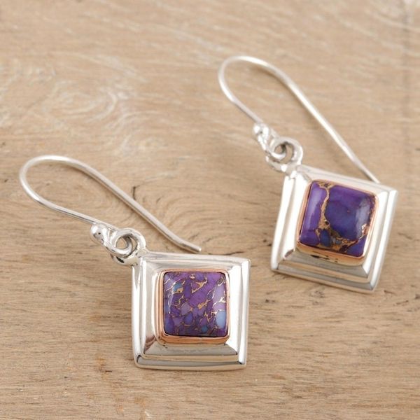 Alternate image for Purple Sterling Silver Dangle Earrings Small Star in Purple