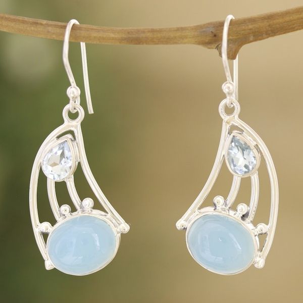 Alternate image for Blue Topaz and Chalcedony Dangle Earrings from India Blue Glare