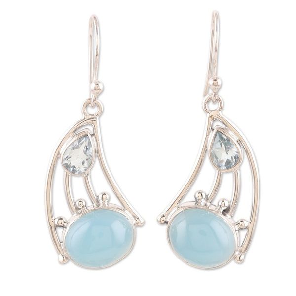 Alternate image for Blue Topaz and Chalcedony Dangle Earrings from India Blue Glare