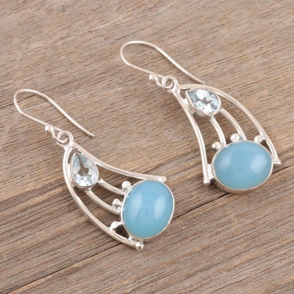 Alternate image for Blue Topaz and Chalcedony Dangle Earrings from India Blue Glare