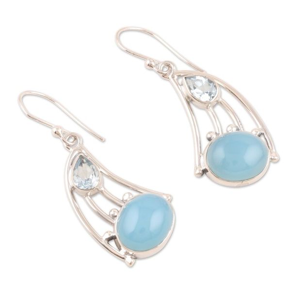 Alternate image for Blue Topaz and Chalcedony Dangle Earrings from India Blue Glare