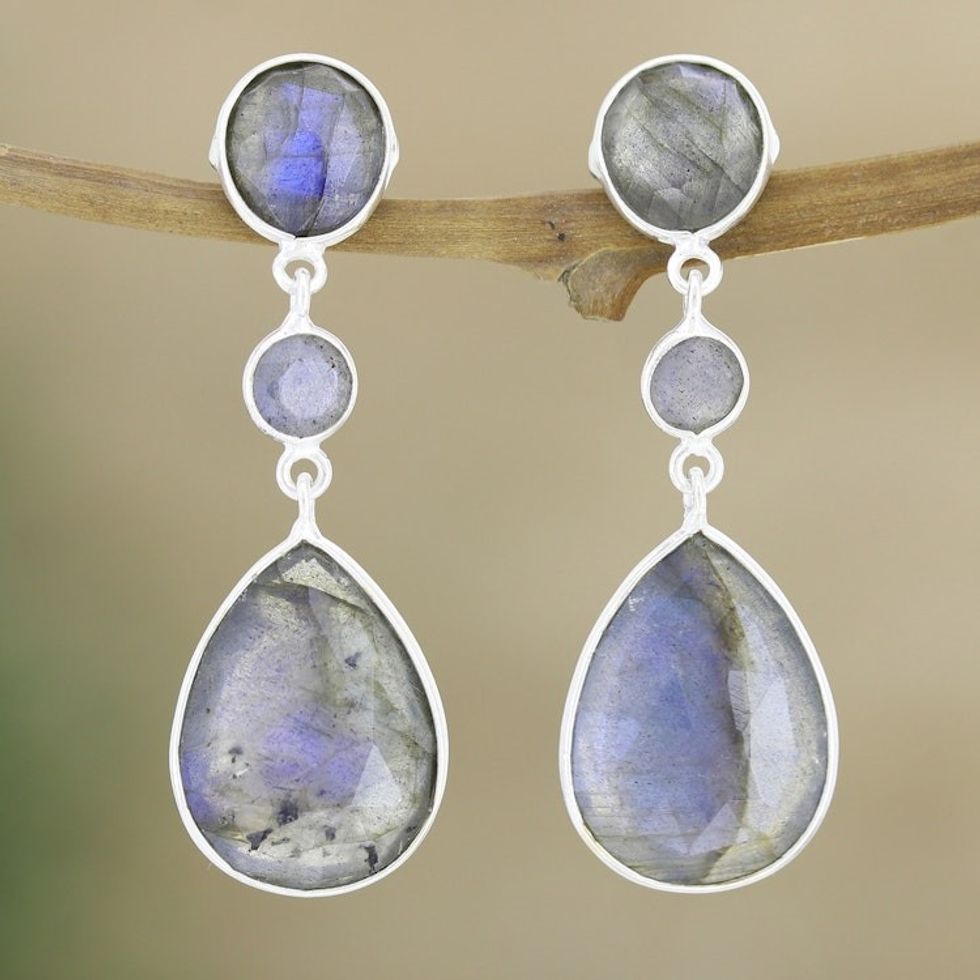 Handcrafted Sterling Silver and Labradorite Dangle Earrings 'Oil Slick'