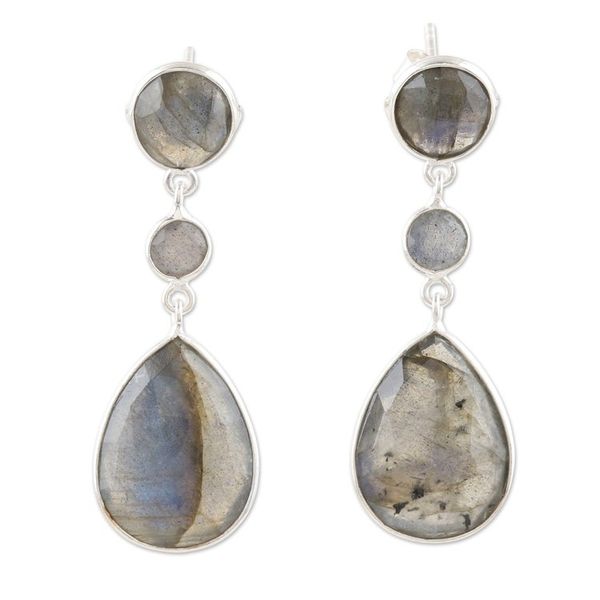 Alternate image for Handcrafted Sterling Silver and Labradorite Dangle Earrings Oil Slick
