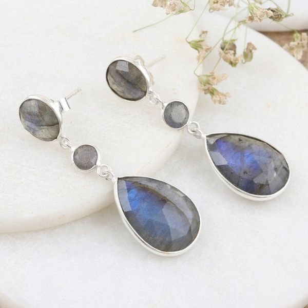 Alternate image for Handcrafted Sterling Silver and Labradorite Dangle Earrings Oil Slick