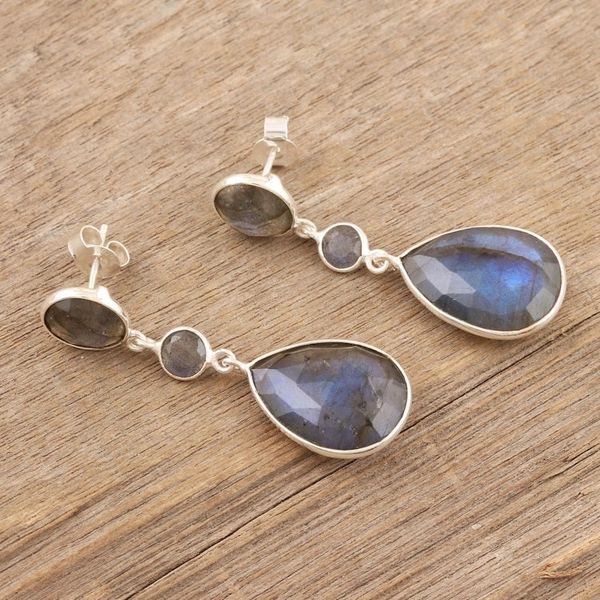 Alternate image for Handcrafted Sterling Silver and Labradorite Dangle Earrings Oil Slick