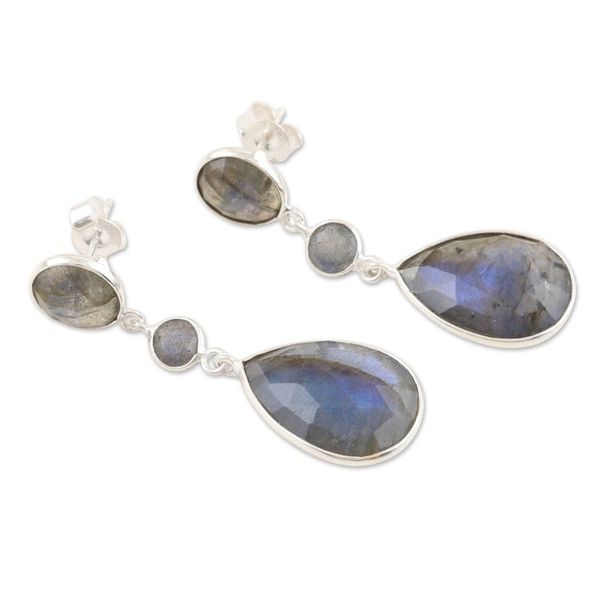 Alternate image for Handcrafted Sterling Silver and Labradorite Dangle Earrings Oil Slick
