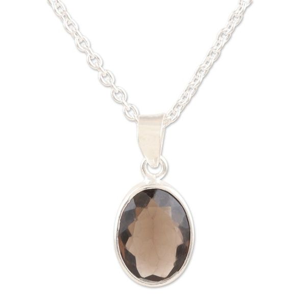 Alternate image for Smoky Quartz and Sterling Silver Pendant Necklace Grey Vapor