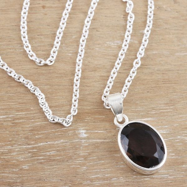 Alternate image for Smoky Quartz and Sterling Silver Pendant Necklace Grey Vapor