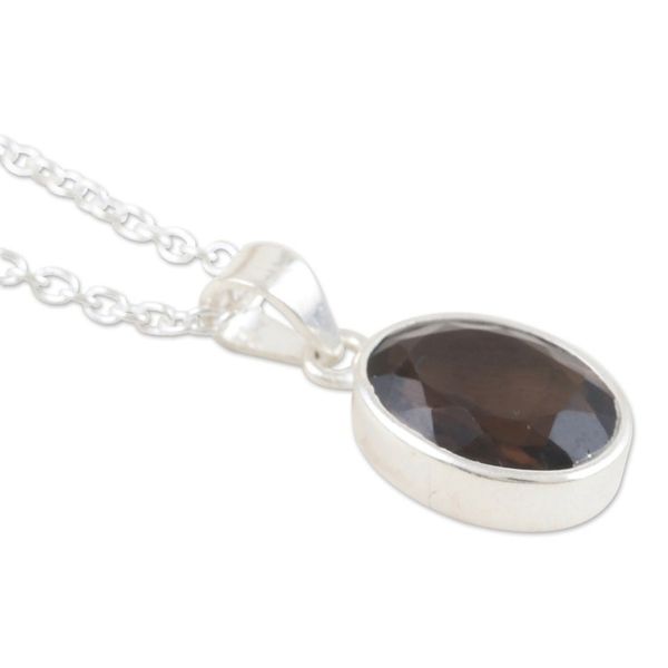 Alternate image for Smoky Quartz and Sterling Silver Pendant Necklace Grey Vapor