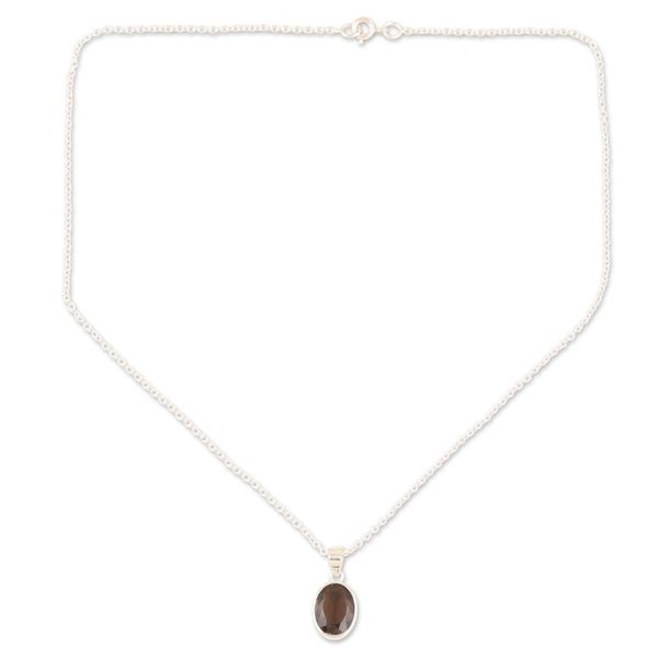 Alternate image for Smoky Quartz and Sterling Silver Pendant Necklace Grey Vapor