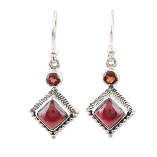 Alternate image for Hand Crafted Garnet and Sterling Silver Dangle Earrings Blissful Red
