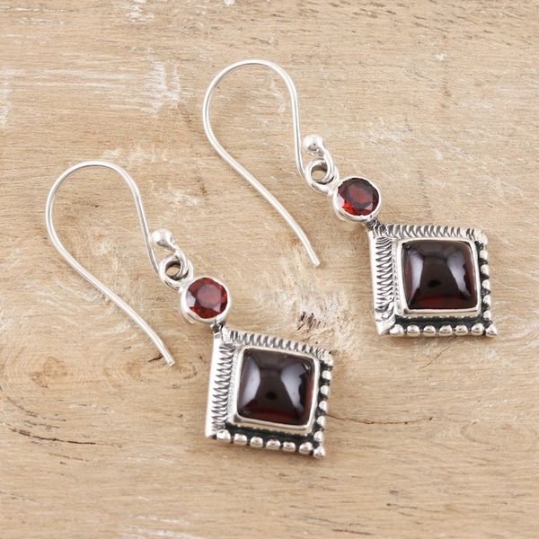 Alternate image for Hand Crafted Garnet and Sterling Silver Dangle Earrings Blissful Red