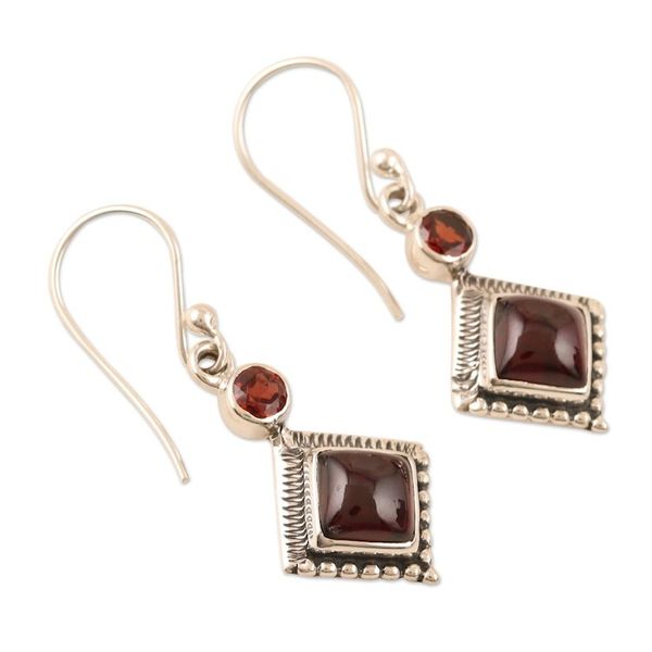 Alternate image for Hand Crafted Garnet and Sterling Silver Dangle Earrings Blissful Red