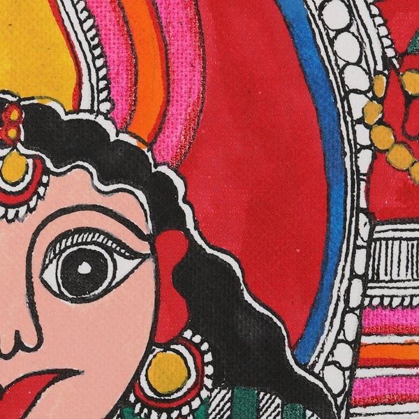 Alternate image for Acrylic Madhubani Painting on Handmade Paper Saraswatis Song