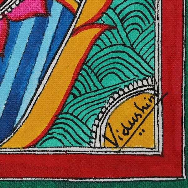 Alternate image for Acrylic Madhubani Painting on Handmade Paper Saraswatis Song