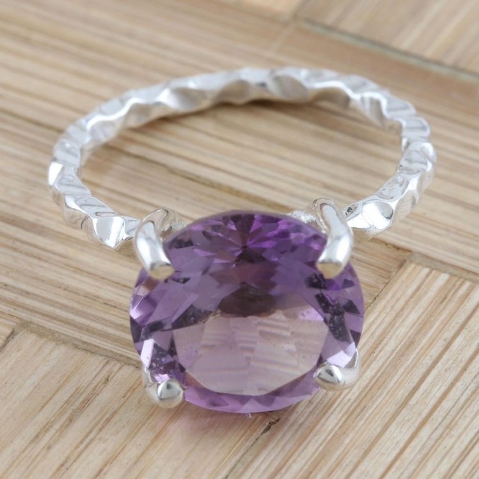 Rhodium-Plated Sterling Silver Amethyst Cocktail Ring 'Ultraviolet'